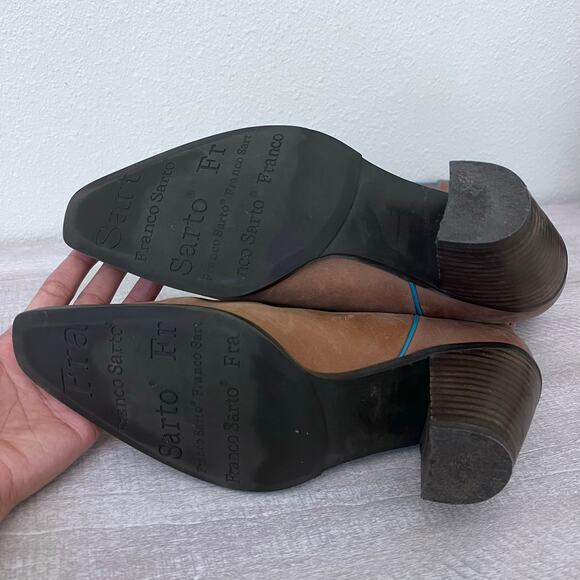 Franco Sarto Pointy Cowboy Western Block Heels Leather Boots 8M Brown Festival - Picture 8 of 9